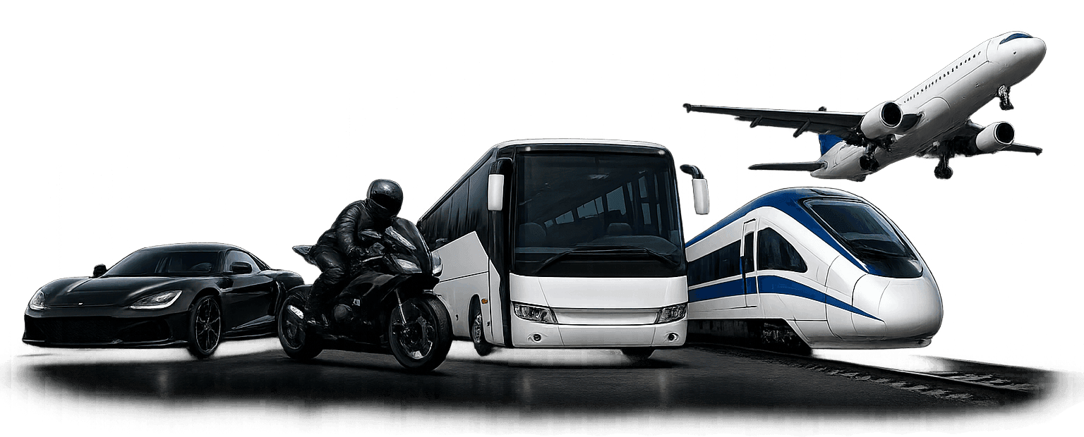Car, motorcycle, bus, train, and airplane — the live speedometer works for every vehicle type